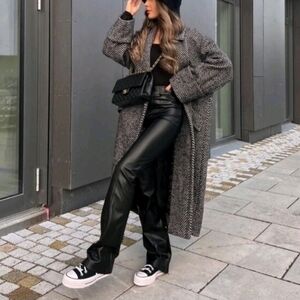 Zara Faux Leather Straight Full Length Pants Size M Viral